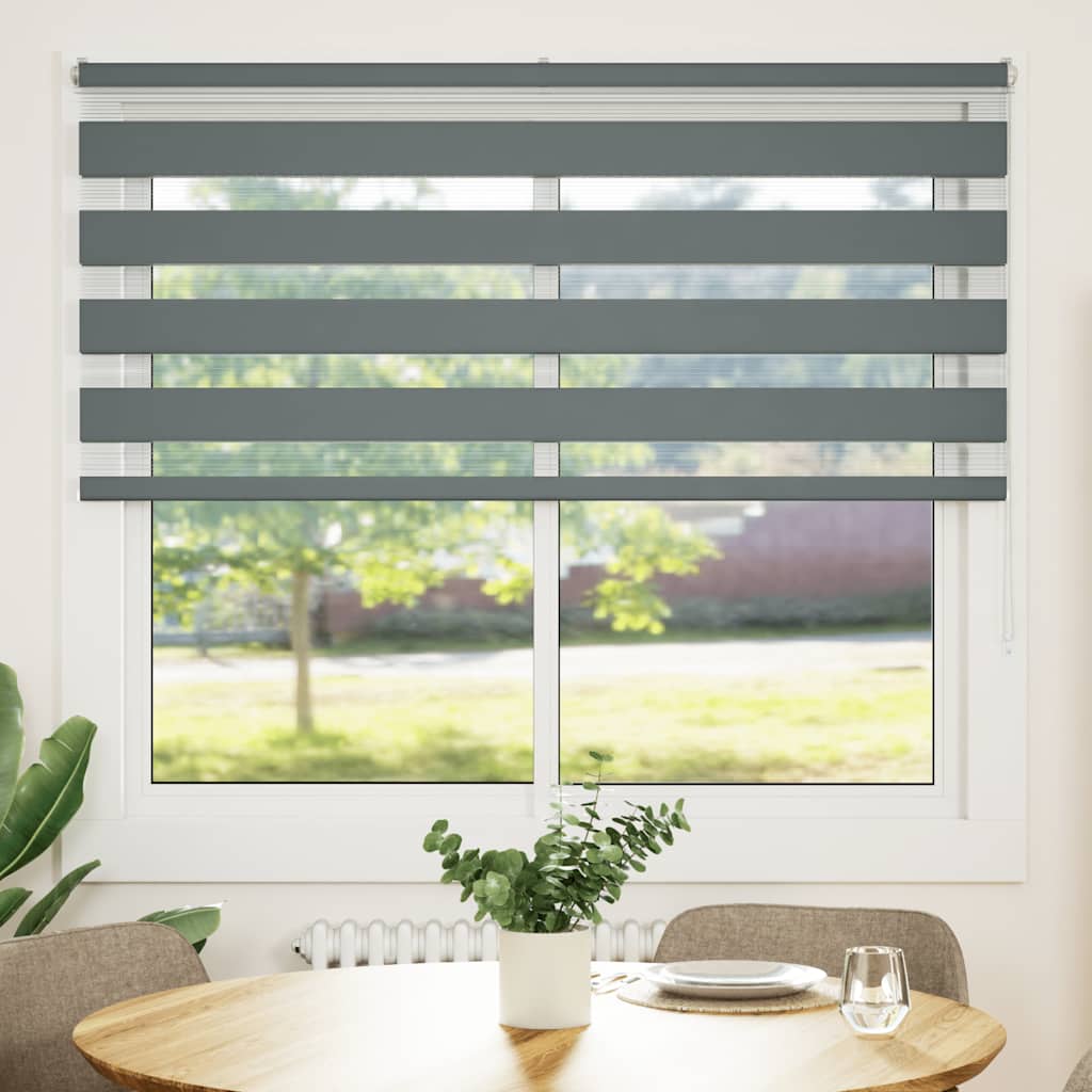 Tenda a rullo VidaXL zebrata 160x150 cm larghezza tessuto 155,9 cm grigio scuro