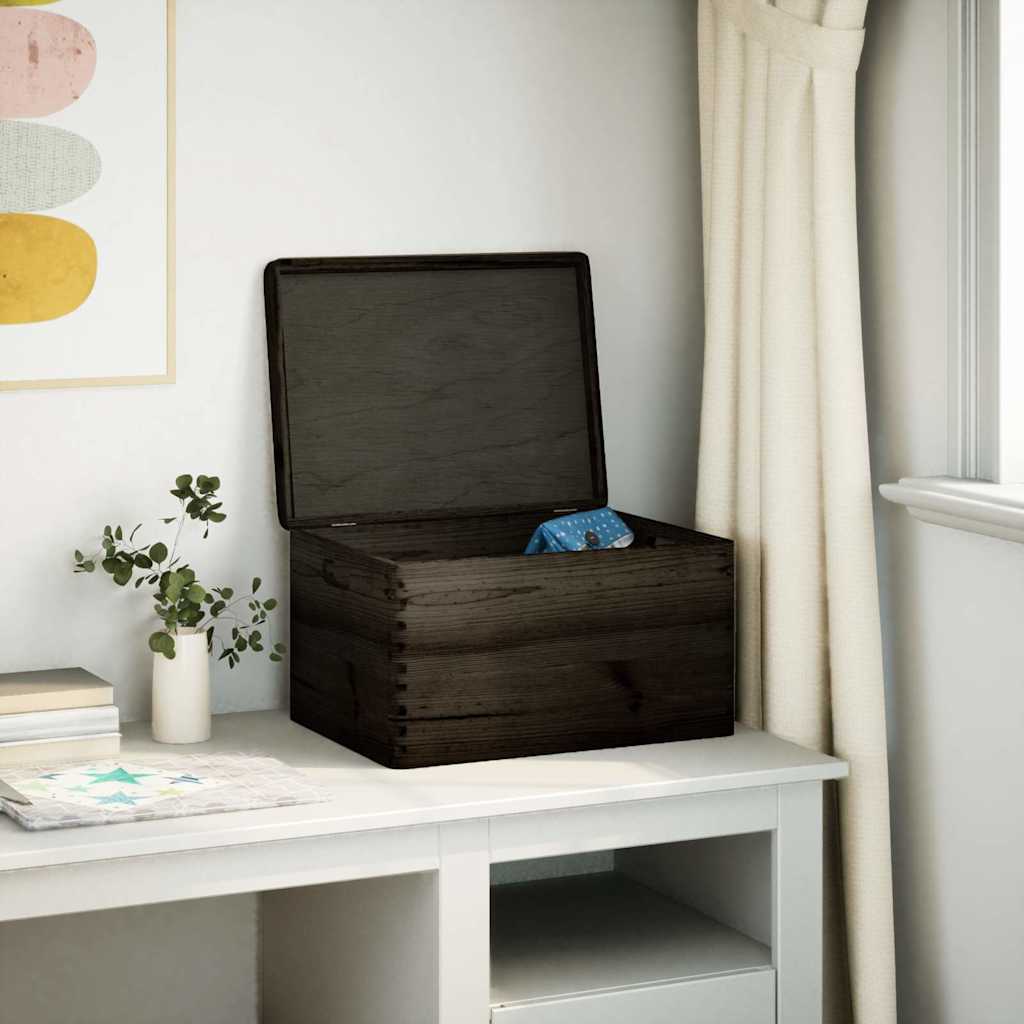 Caja de madera Vidaxl con manijas de tapa 40x30x23cm de madera de pino negra