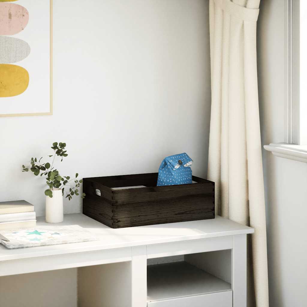 Caja de madera Vidaxl con manijas 40x30x13 cm de pino sólido negro