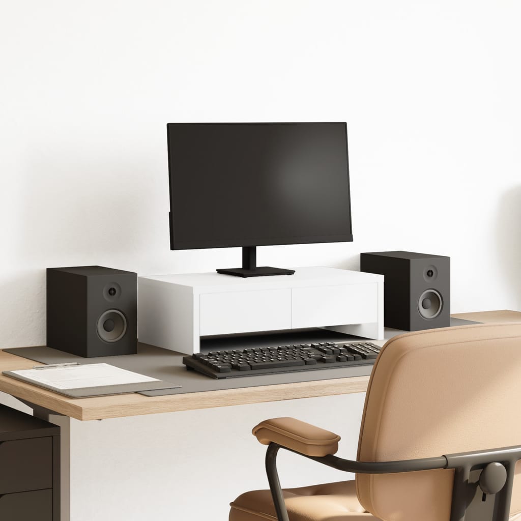 Vidaxl Monitor Stand con cajones 50x27x15 cm de madera procesada blanca