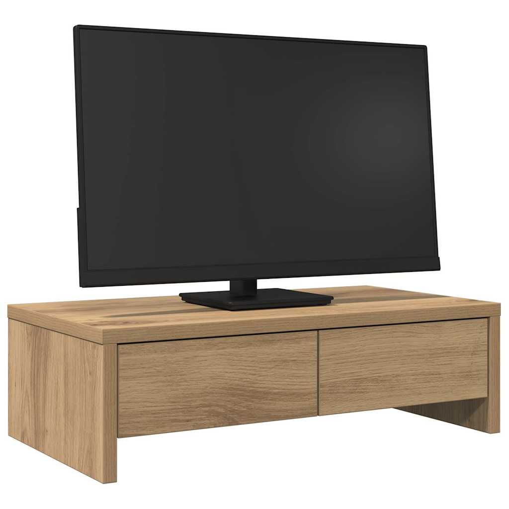 Vidaxxl soporte para monitor con cajones 50x27x15 cm madera artesanal roble