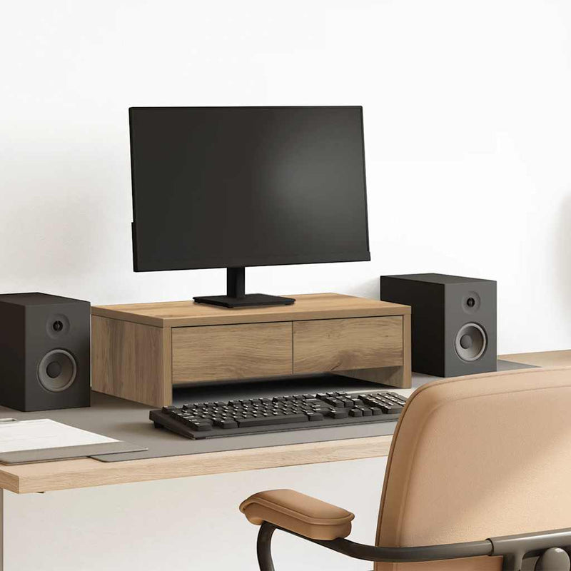 Vidaxxl soporte para monitor con cajones 50x27x15 cm madera artesanal roble