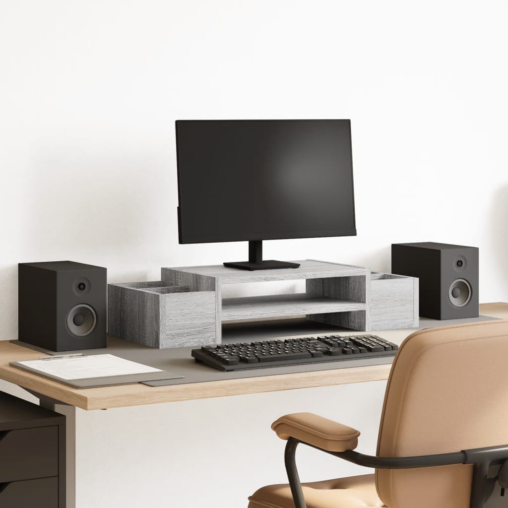 Vidaxl Monitor Stand con espacio de almacenamiento 70x27x15 cm de madera gris Sonoma