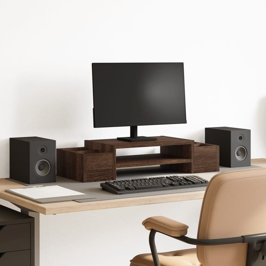 Soporte de monitor Vidaxl con espacio de almacenamiento 70x27x15 cm de roble marrón de madera