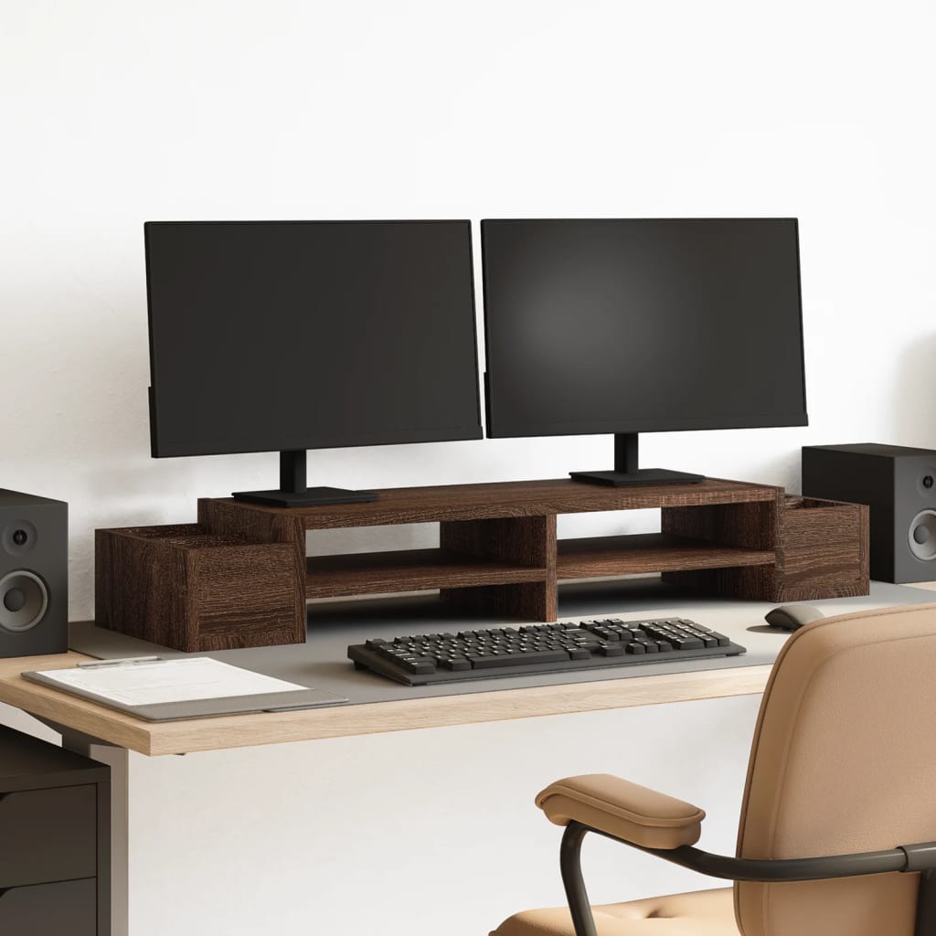 Soporte de monitor Vidaxl con espacio de almacenamiento 100x27x15 cm de roble marrón de madera
