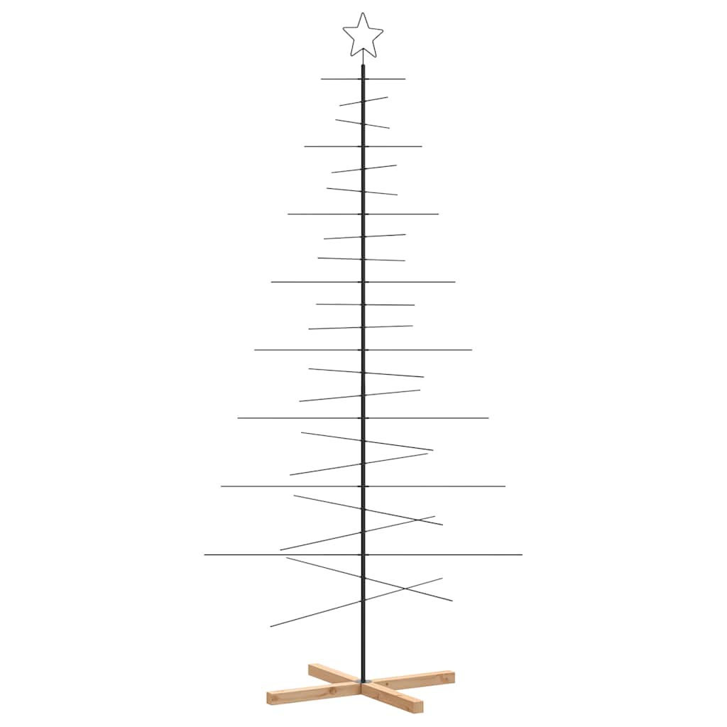 Vidaxl kerstdecoratie kerstboom met houten basis 210 cm metaal zwart