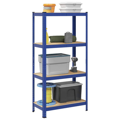 Vidaxl Storage Rack Acero de 4 capas y azul de madera procesada