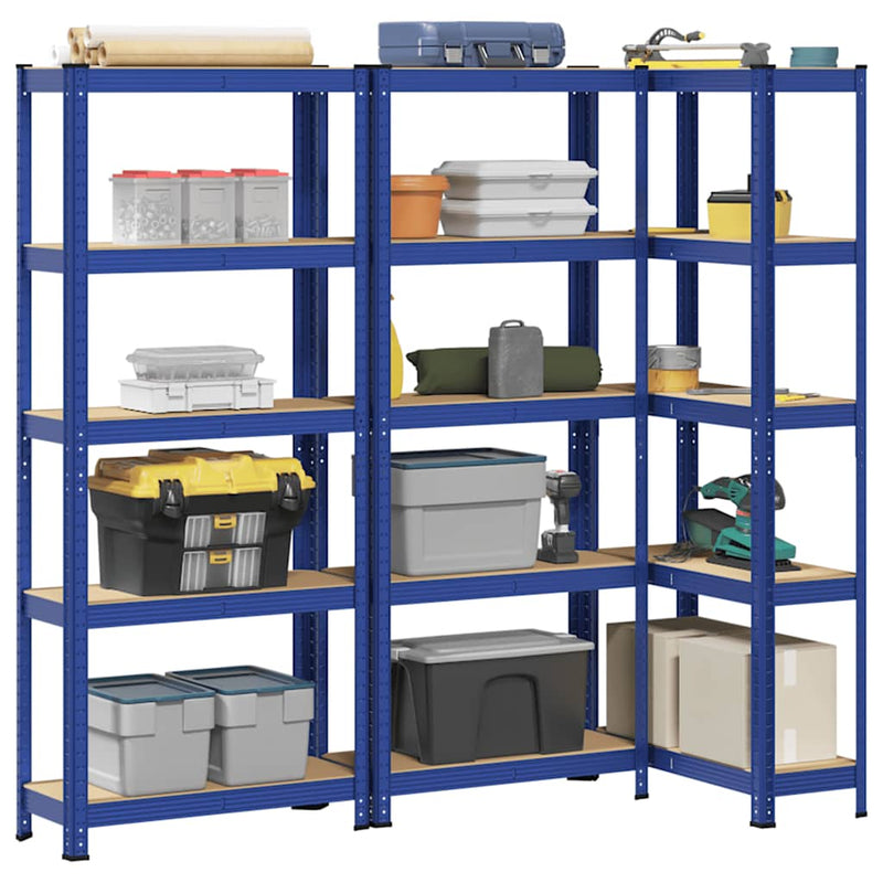 Rack di stoccaggio Vidaxl 3 ST a 5 strati e blu in legno trasformato