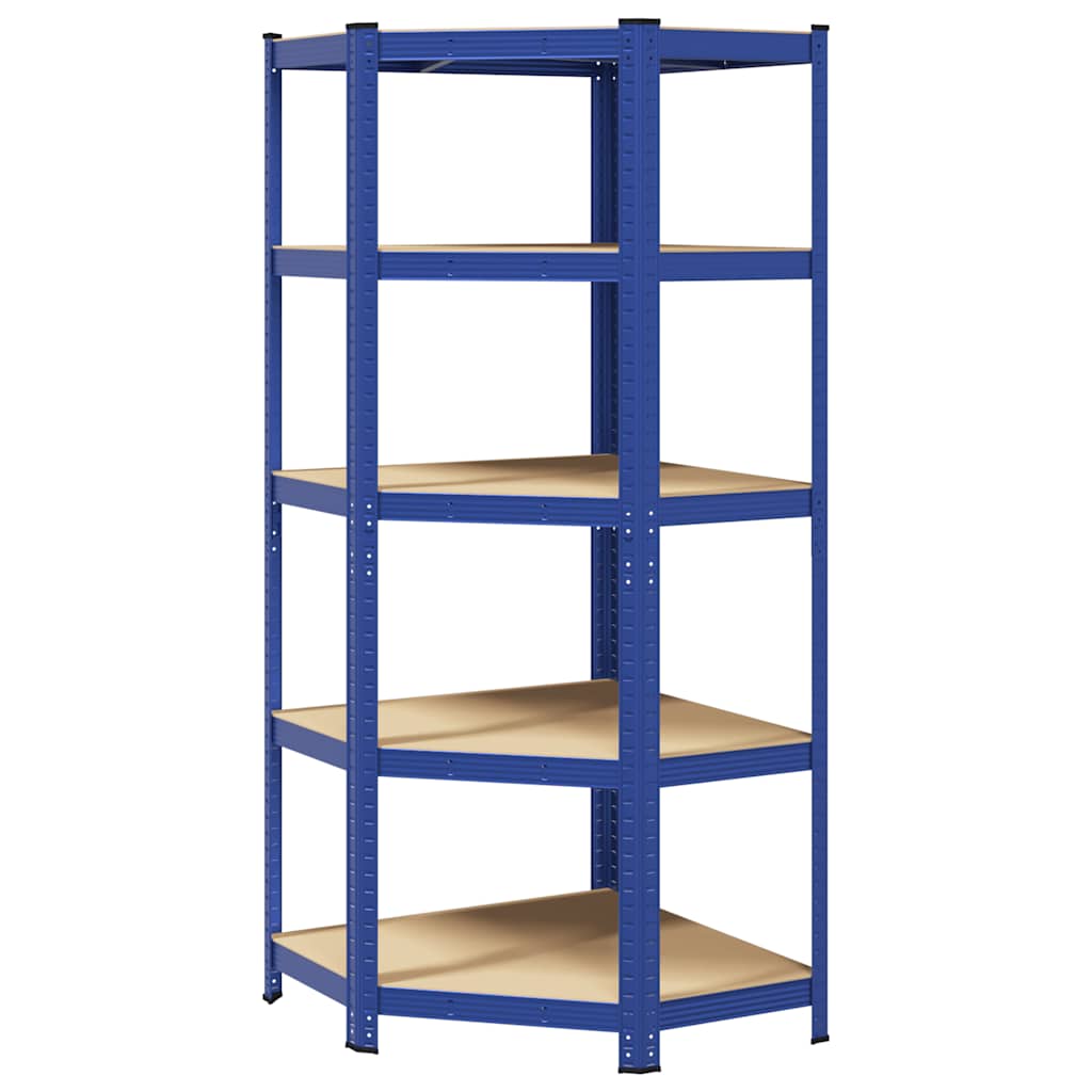 Vidaxl Hoekrek de acero de 5 capas y azul de madera procesada