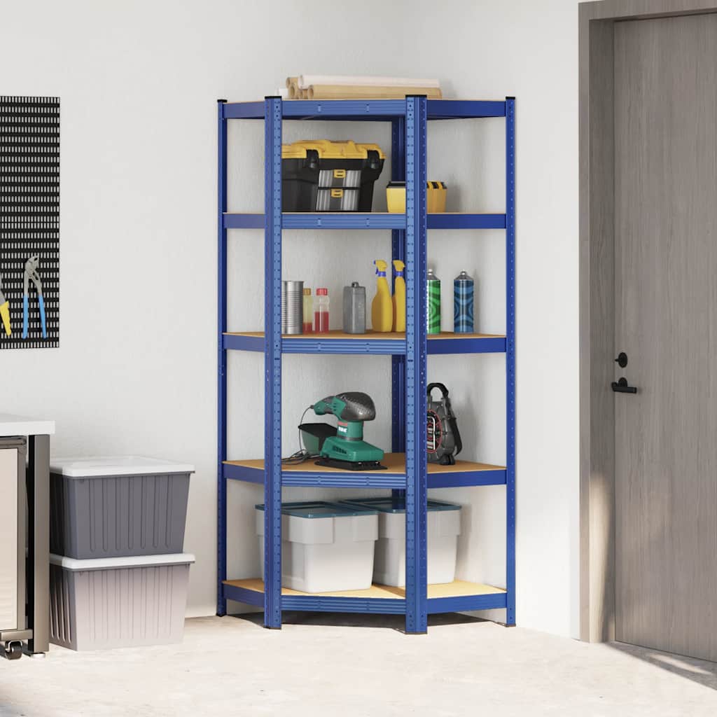 Vidaxl Hoekrek de acero de 5 capas y azul de madera procesada
