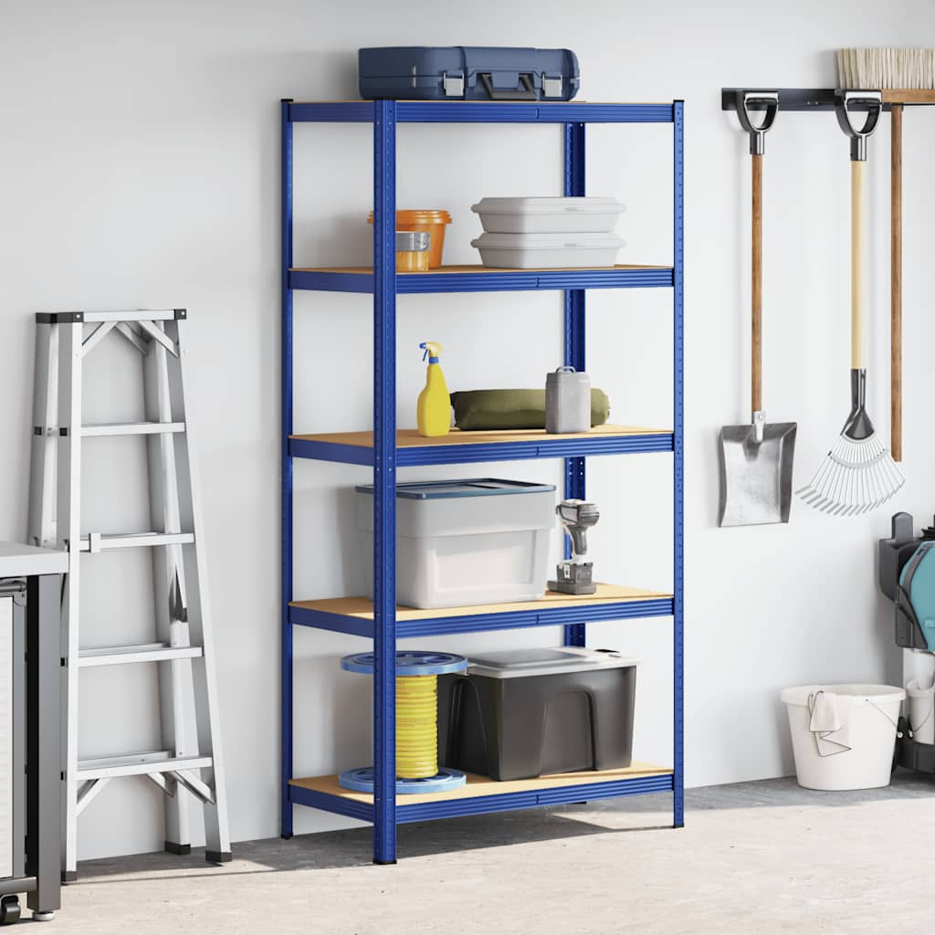 Vidaxl Storage Rack de acero de 5 capas de madera procesada azul