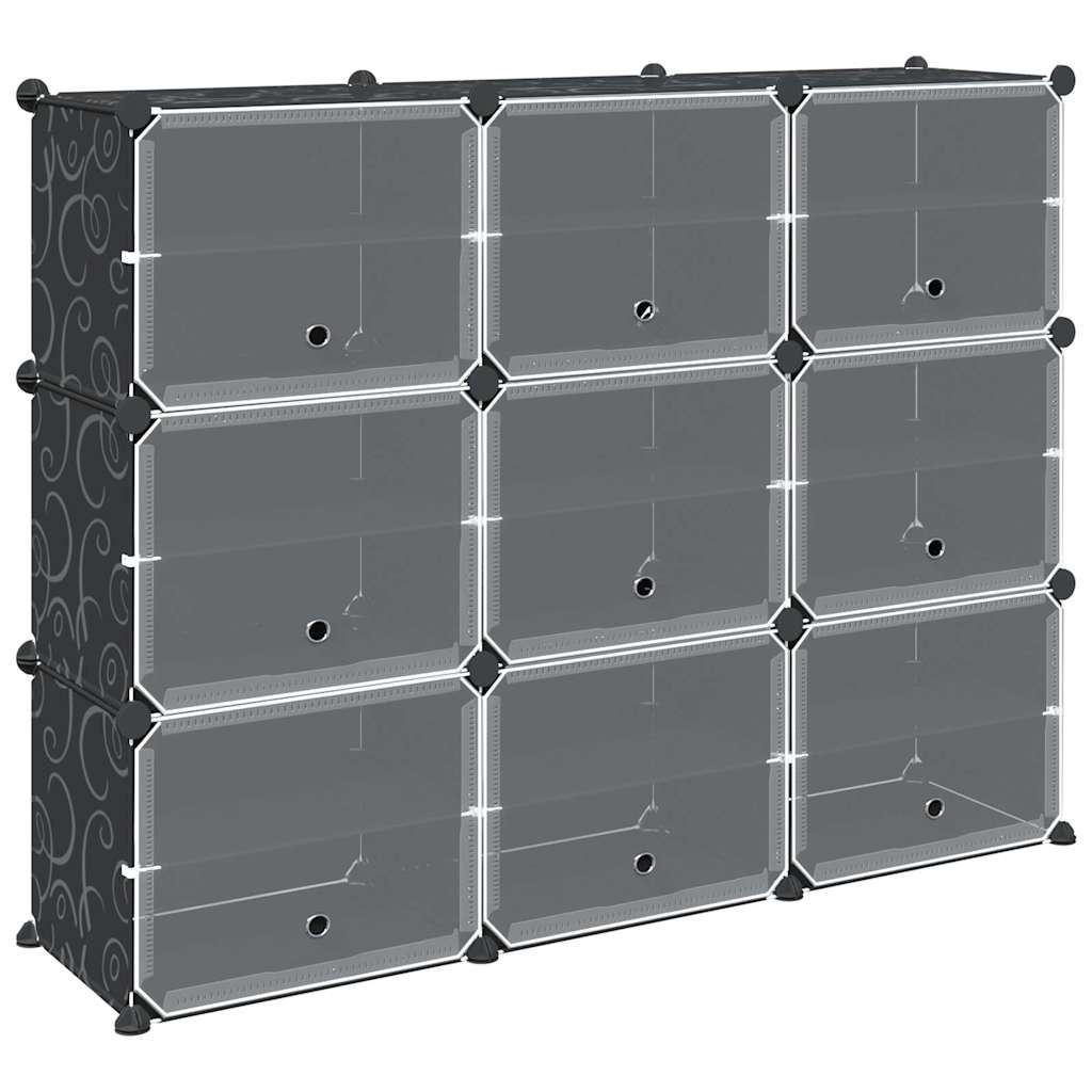 Muebles de almacenamiento de Vidaxl con 9 compartimentos y puertas Polypropene Black
