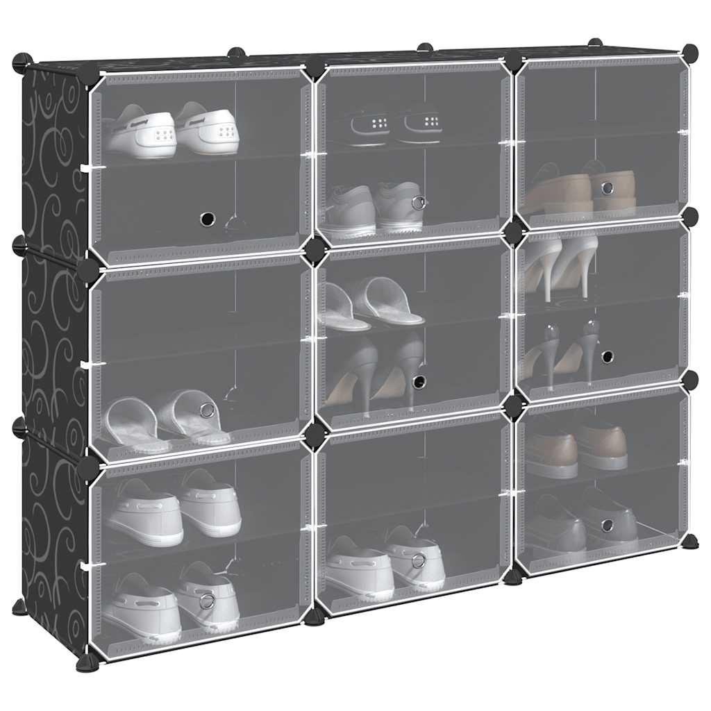 Muebles de almacenamiento de Vidaxl con 9 compartimentos y puertas Polypropene Black