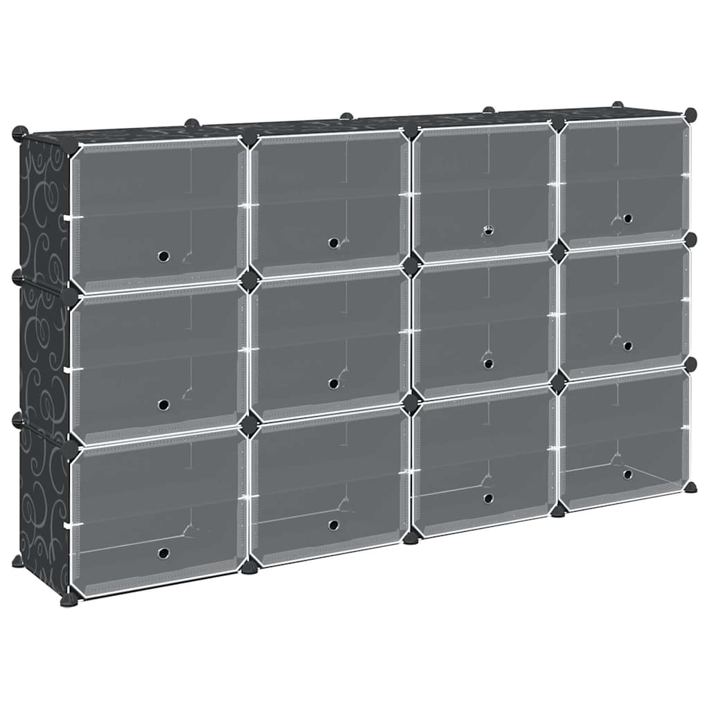 Muebles de almacenamiento de Vidaxl con 12 compartimentos y puertas Polypropene Black