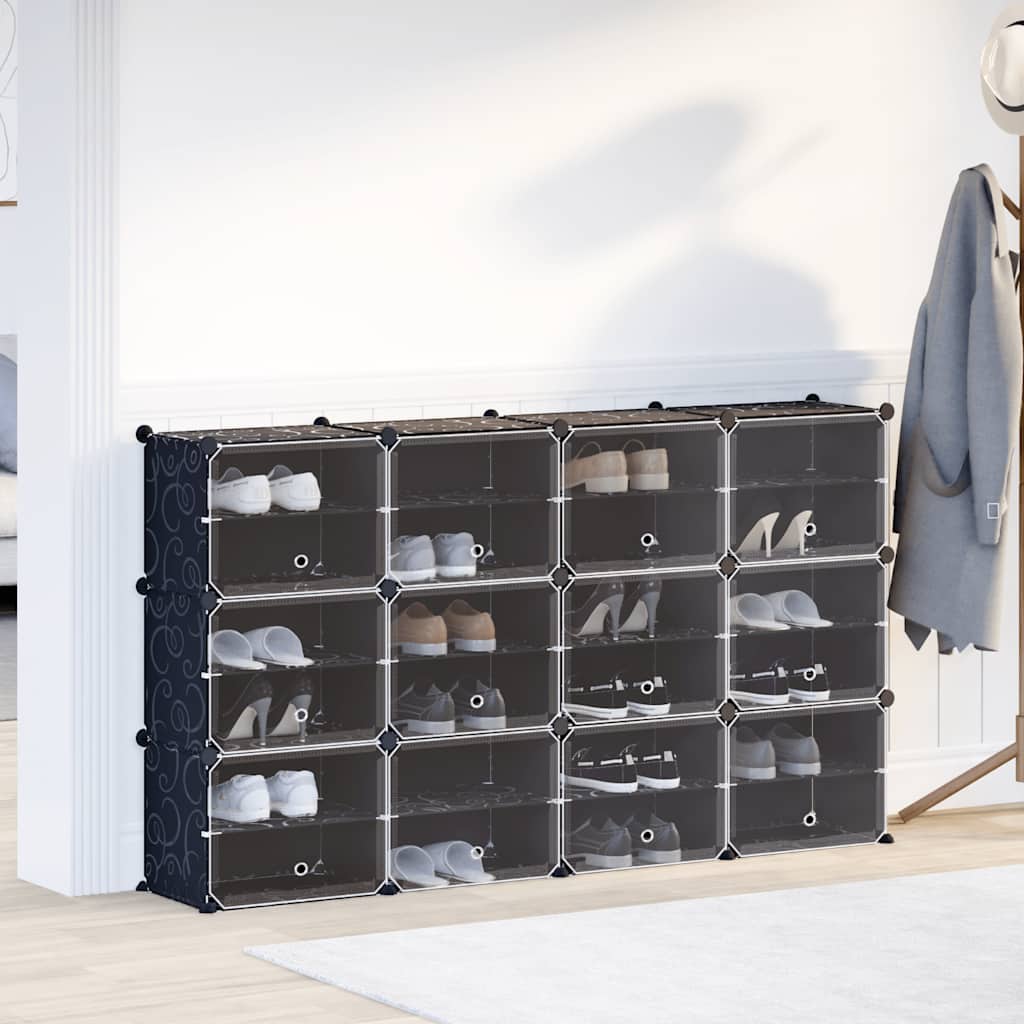 Muebles de almacenamiento de Vidaxl con 12 compartimentos y puertas Polypropene Black