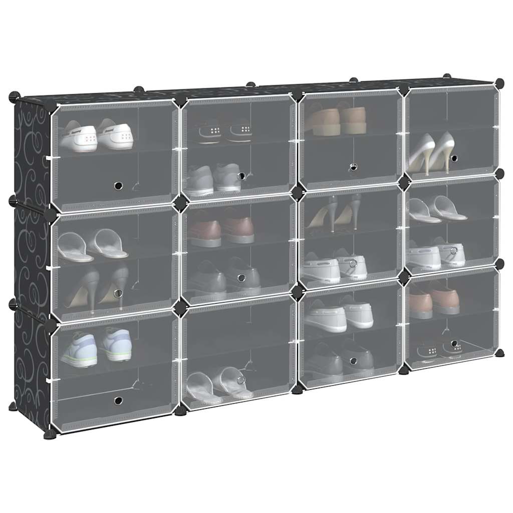 Muebles de almacenamiento de Vidaxl con 12 compartimentos y puertas Polypropene Black