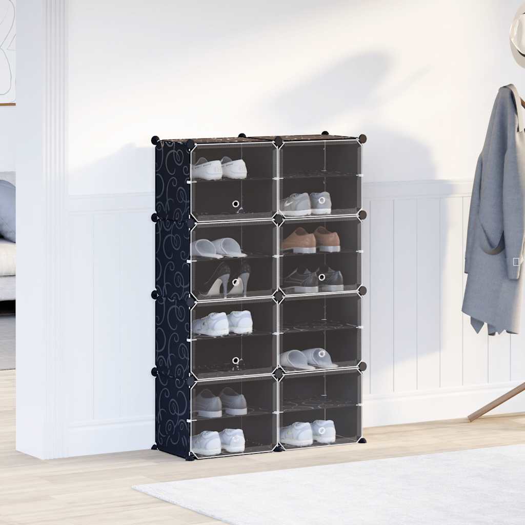 Vidaxl Storage mobili con 8 scomparti e porte in polipropene nero