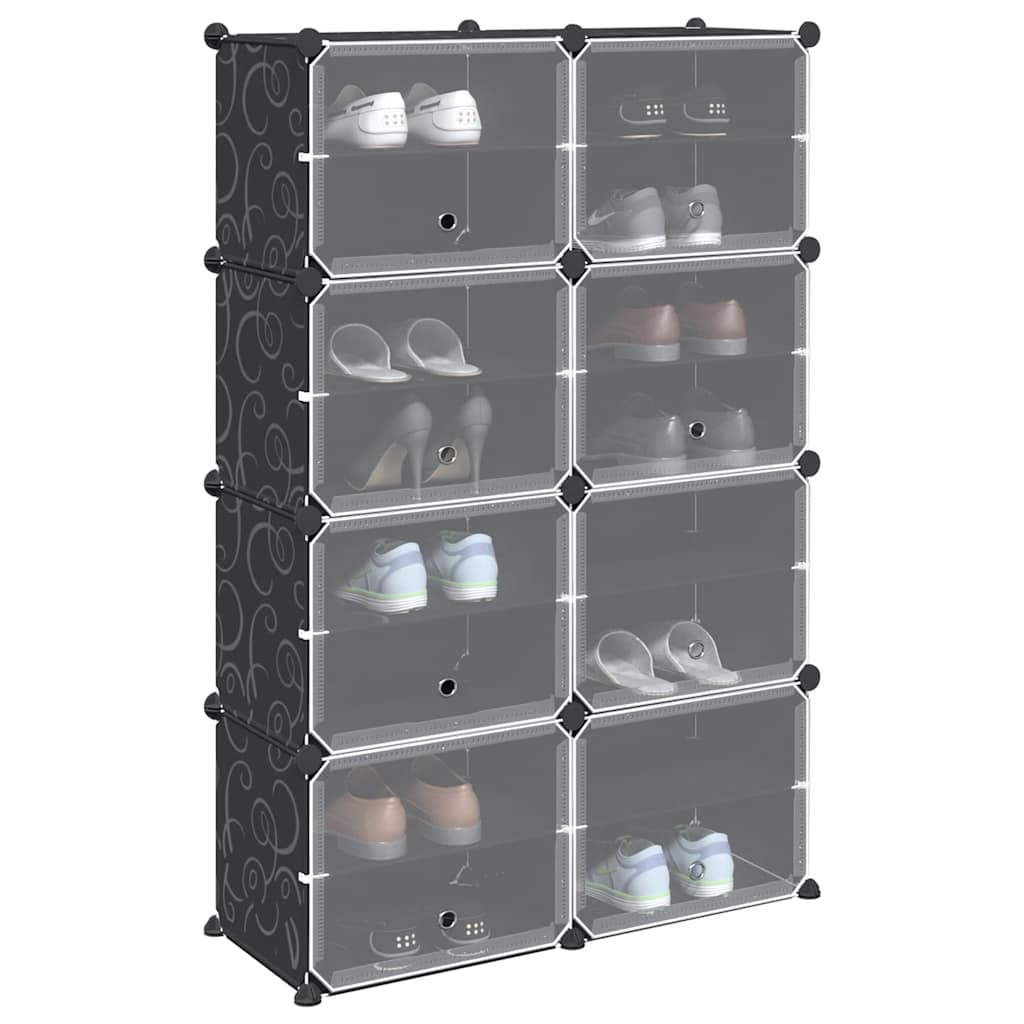 Vidaxl Storage mobili con 8 scomparti e porte in polipropene nero