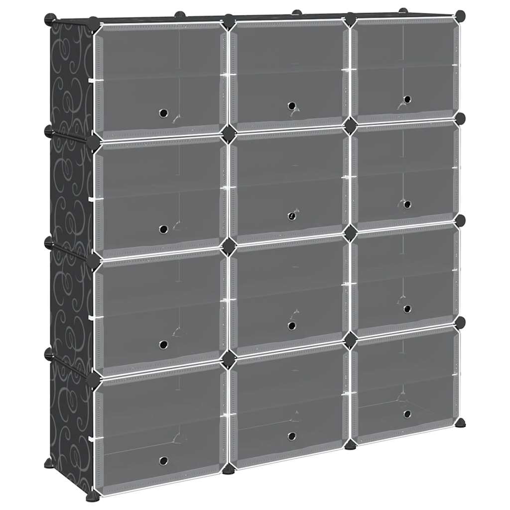 Vidaxl Storage mobili con 12 scomparti e porte in polipropene nero