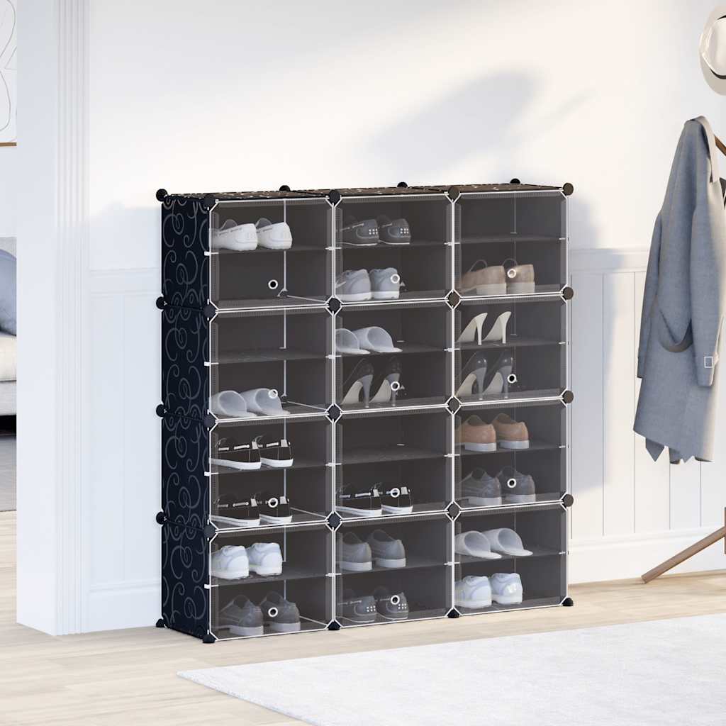 Vidaxl Storage mobili con 12 scomparti e porte in polipropene nero