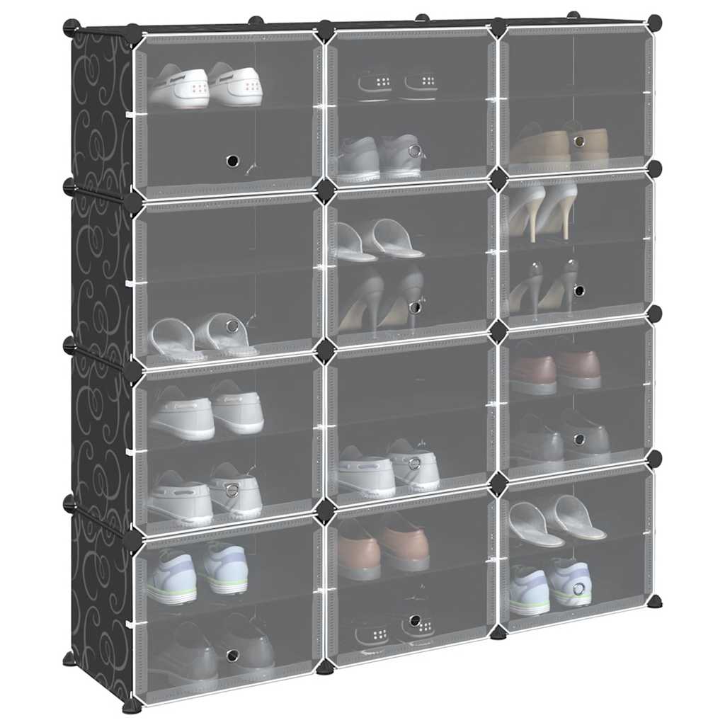 Vidaxl Storage mobili con 12 scomparti e porte in polipropene nero