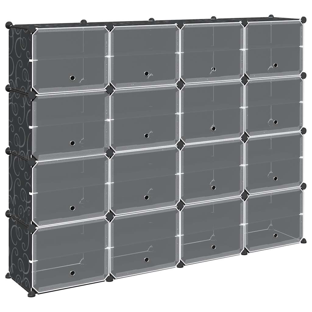 Vidaxl Storage mobili con 16 scomparti e porte in polipropene nero