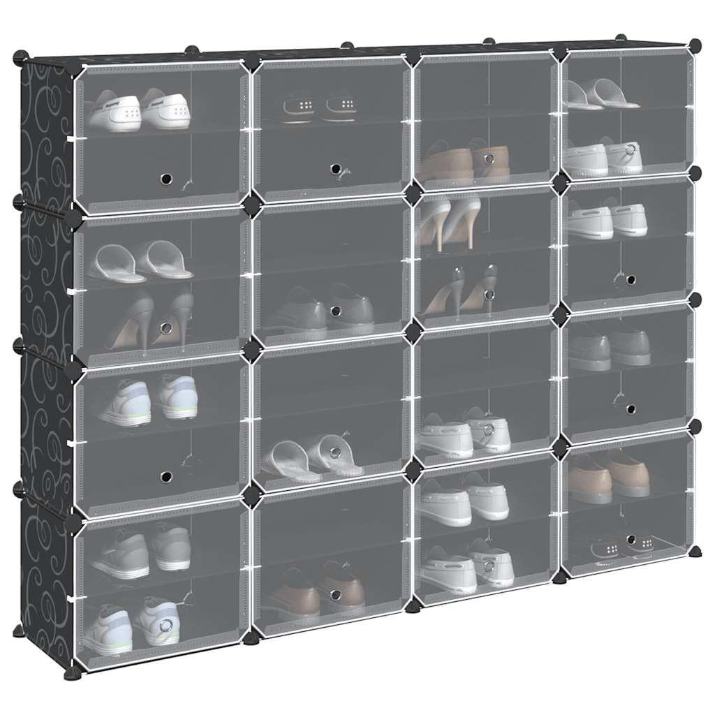 Vidaxl Storage mobili con 16 scomparti e porte in polipropene nero