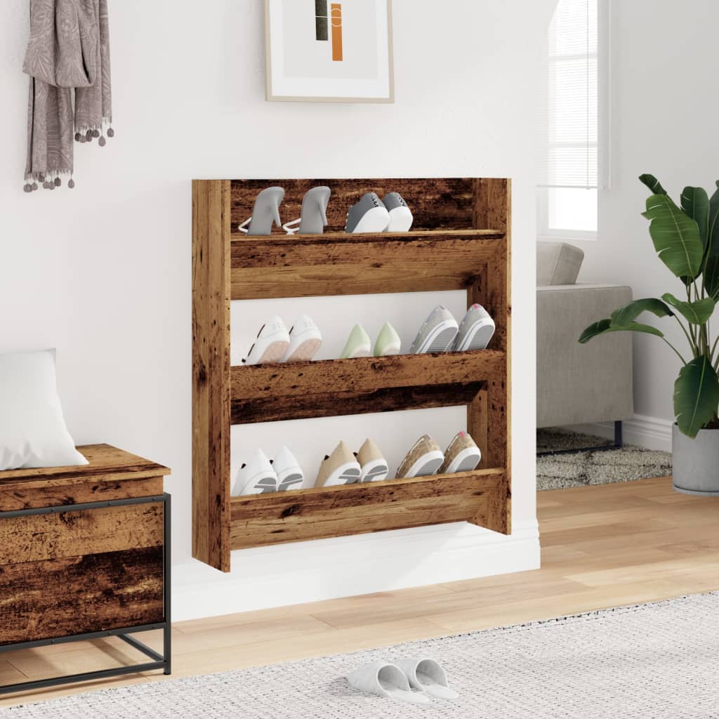 Gabinete de zapato de pared de Vidaxl 80x18x90 cm de madera propiedad de madera antigua coloreada