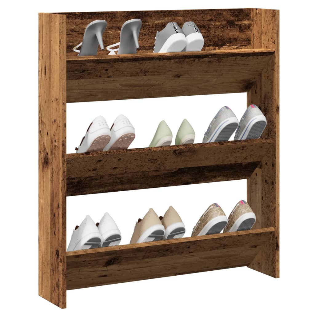Gabinete de zapato de pared de Vidaxl 80x18x90 cm de madera propiedad de madera antigua coloreada