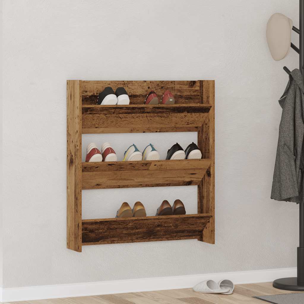 Gabinete de zapato de pared de Vidaxl 80x18x90 cm de madera propiedad de madera antigua coloreada
