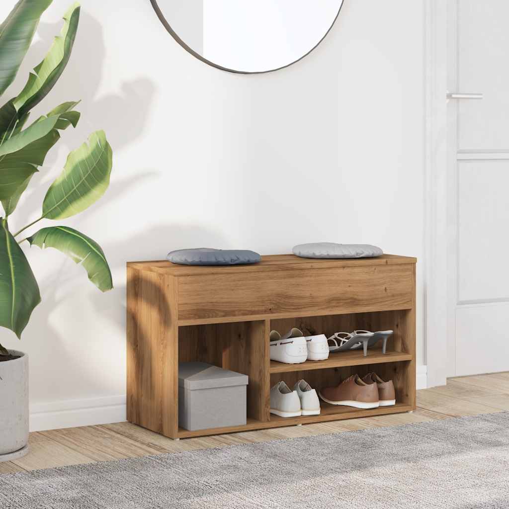 Banco zapatero VidaXL 80x30x45 cm madera artesanal color roble artesanal
