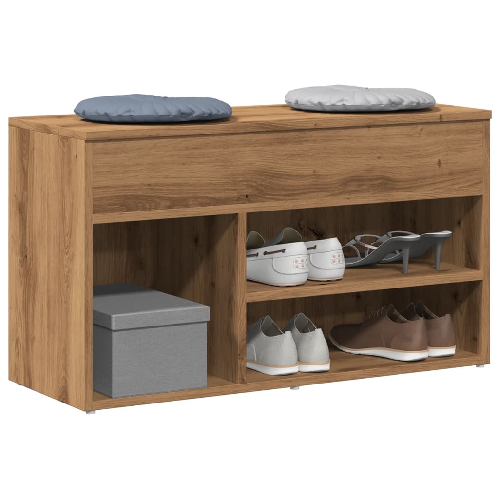 Banco zapatero VidaXL 80x30x45 cm madera artesanal color roble artesanal