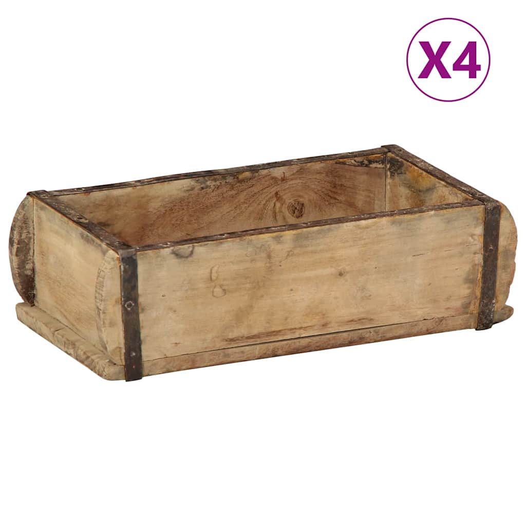 Vidaxxl bandeja 4 piezas marrón 30 x 15 x 9 cm madera maciza reciclada