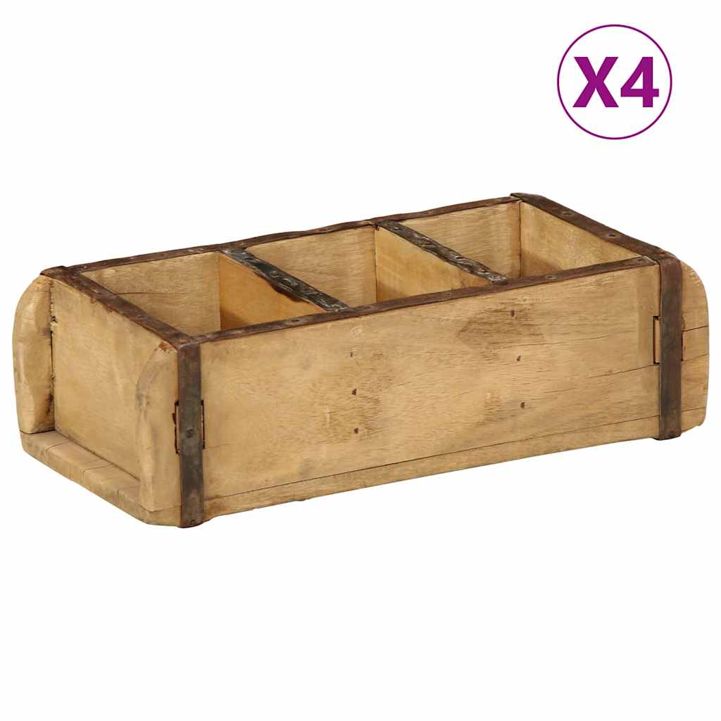 Vidaxxl bandeja 4 piezas marrón 30 x 14 x 9 cm madera maciza reciclada