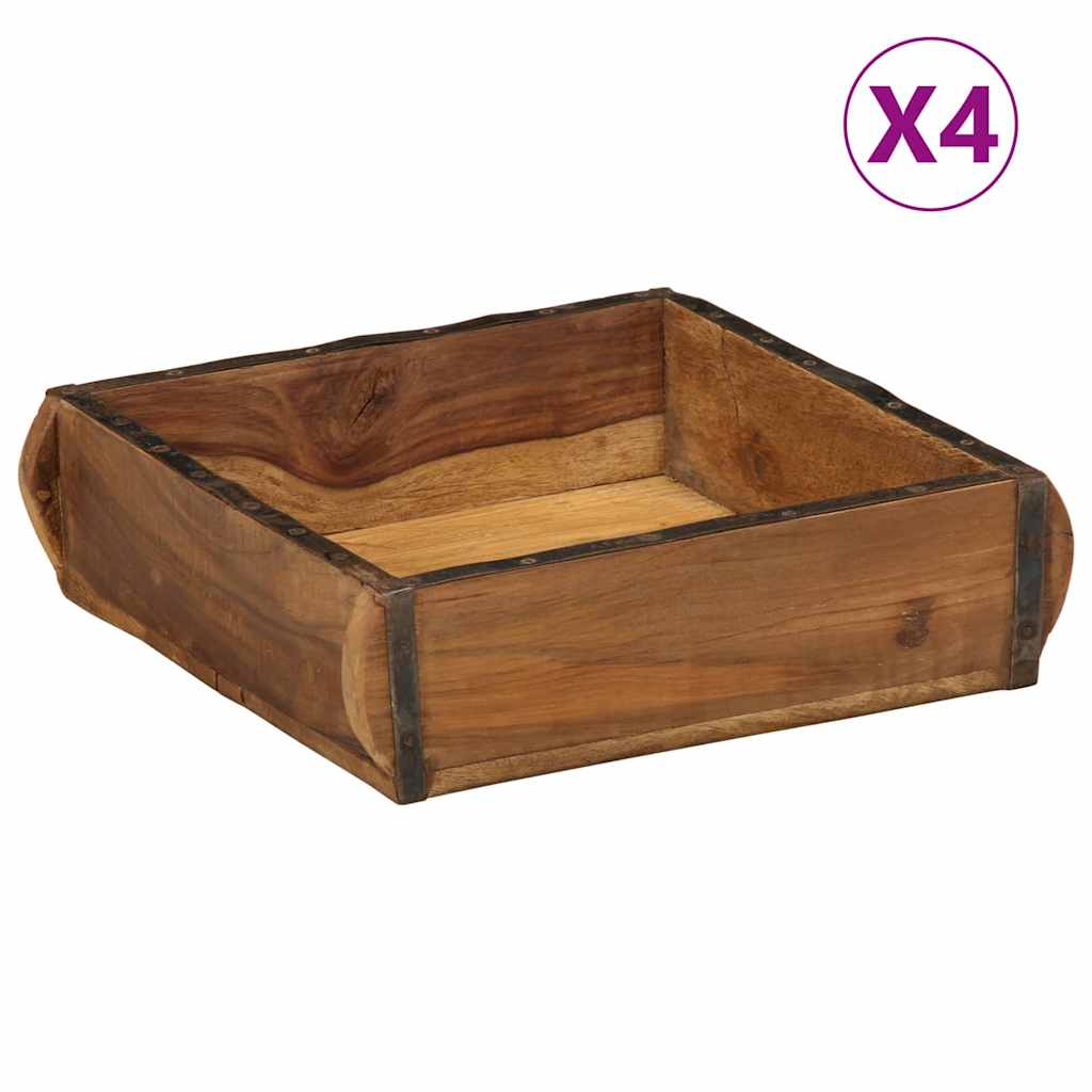 Vidaxxl bandeja 4 piezas marrón 29 x 31 x 10 cm madera maciza reciclada