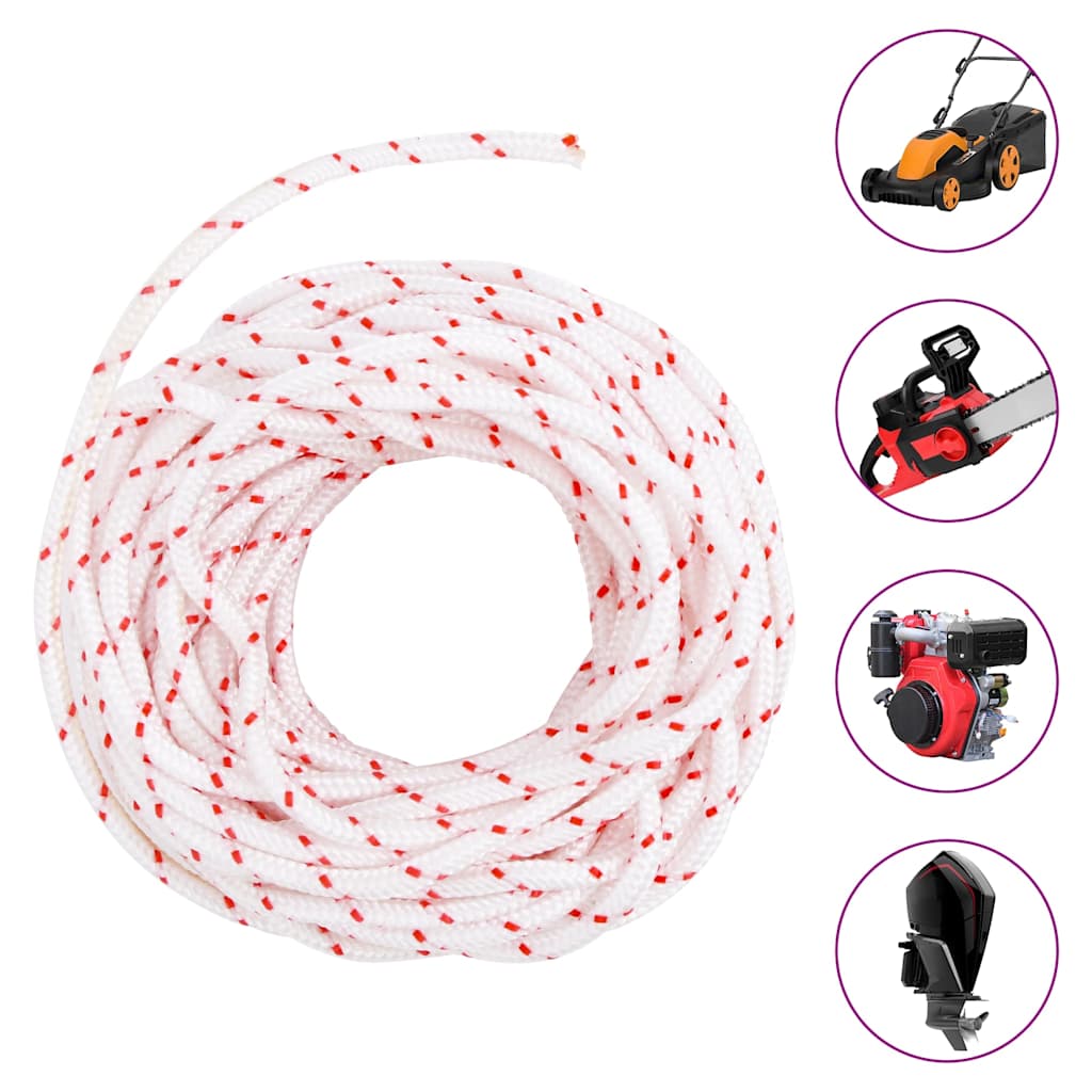 Vidaxl Trekkoord Start Cord Blanco y rojo Ø4 mm 10 M Nylon