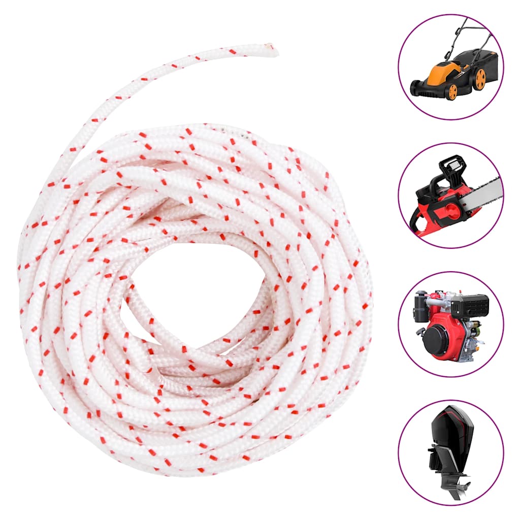 Vidaxl Trekkoord Start Cord Blanco y rojo Ø5 mm 10 M Nylon