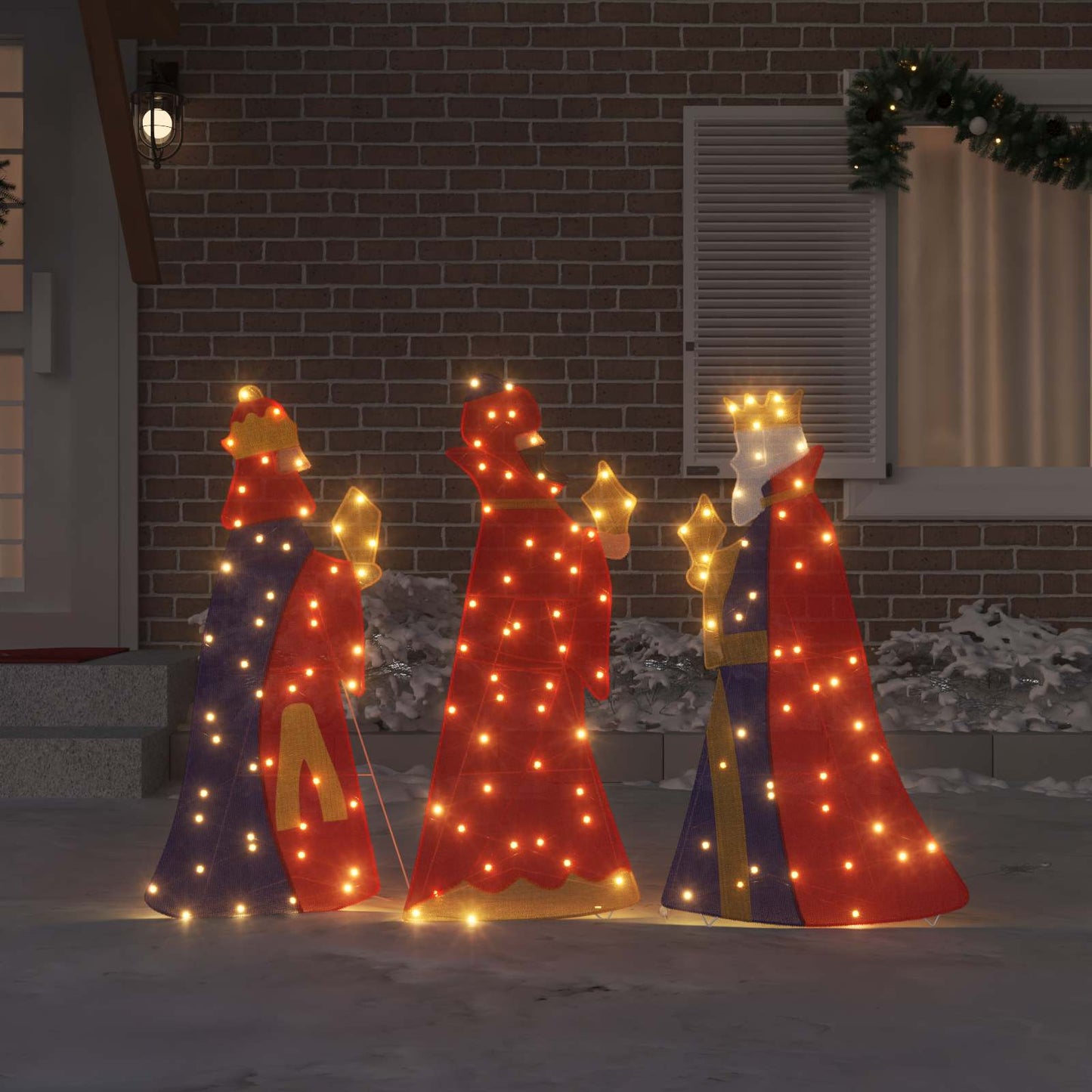 VidaXL 3 Re Magi Luci di Natale 3 pezzi in tessuto bianco caldo da 105 cm