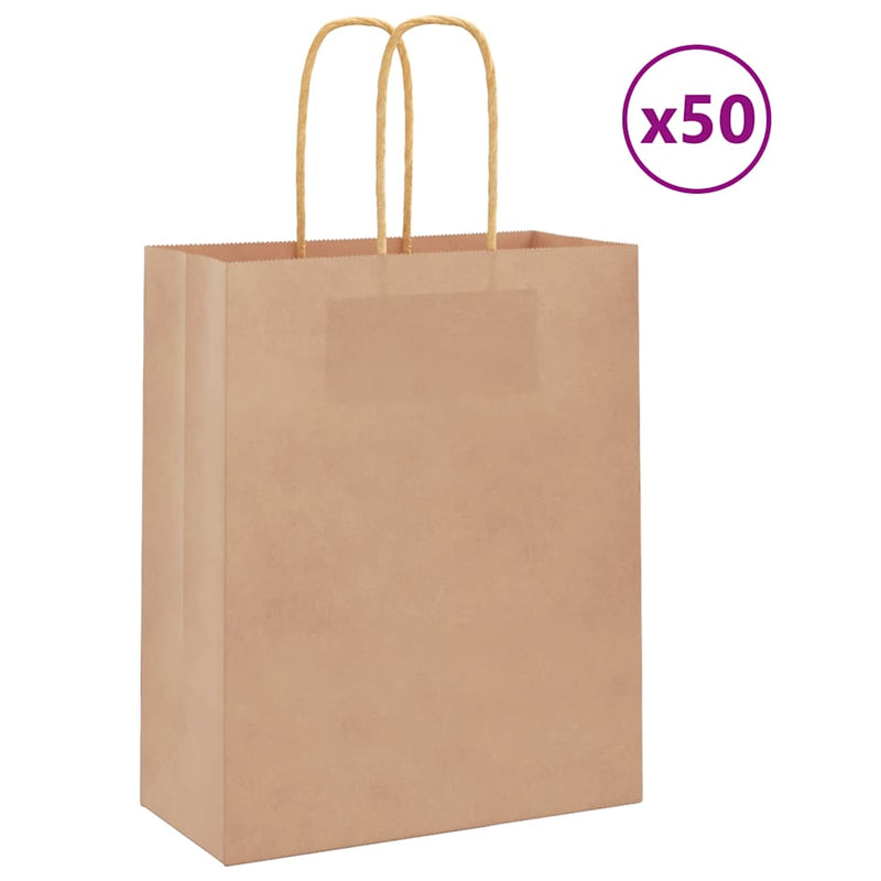 VidaXL bolsas de papel 50uds con asas 18x8x22 cm marrón