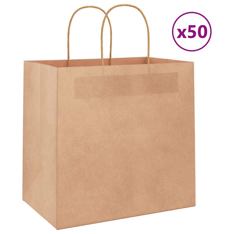 VidaXL bolsas de papel 50uds con asas 26x17x25 cm marrón