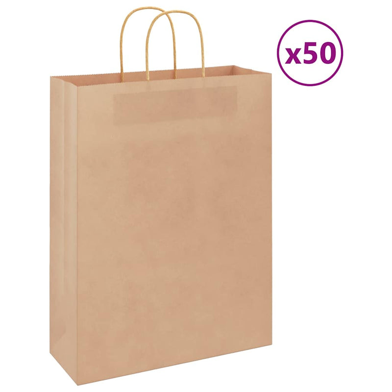 VidaXL bolsas de papel 50uds con asas 32x12x42 cm marrón