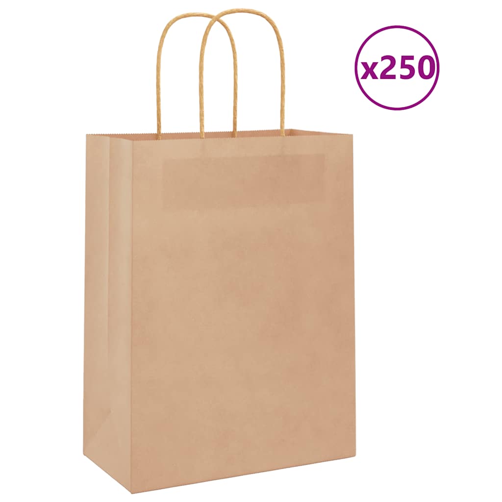 VidaXL bolsas de papel 250 uds con asas 21x11x28 cm marrón