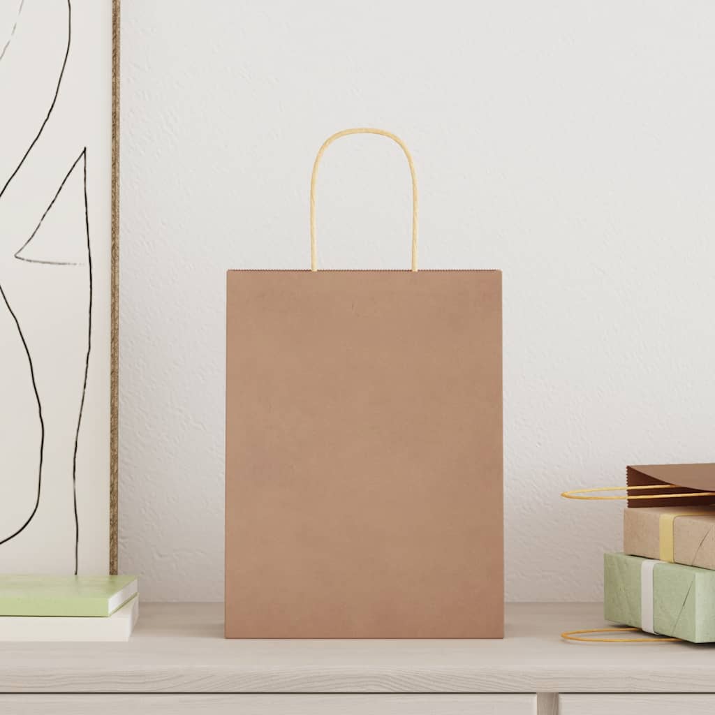 VidaXL bolsas de papel 250 uds con asas 21x11x28 cm marrón