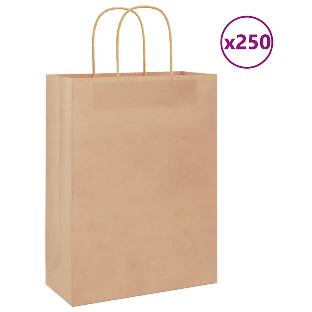VidaXL bolsas de papel 250uds con asas 26x12x35 cm marrón