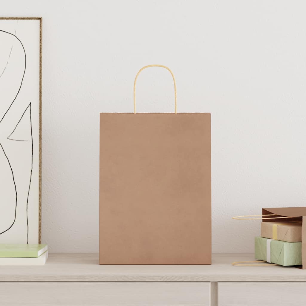 VidaXL bolsas de papel 250uds con asas 26x12x35 cm marrón