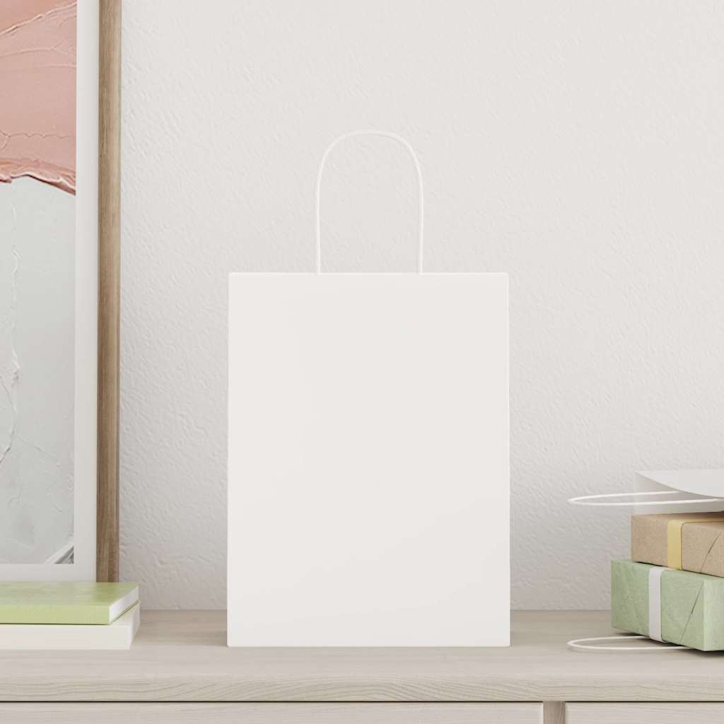 VidaXL bolsas de papel 50uds con asas 21x11x28 cm blanco