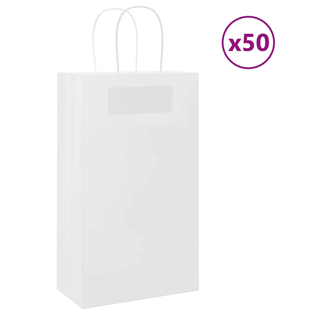VidaXL bolsas de papel 50uds con asas 21x11x36 cm blanco