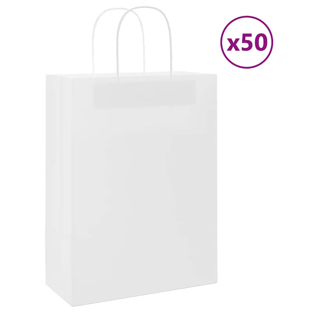 VidaXL bolsas de papel 50uds con asas 26x12x35 cm blanco