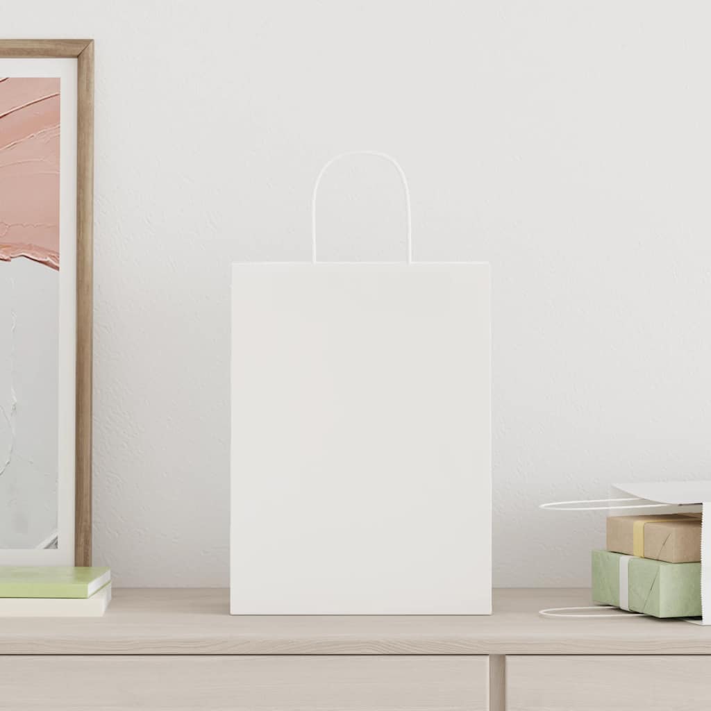 VidaXL bolsas de papel 50uds con asas 26x12x35 cm blanco