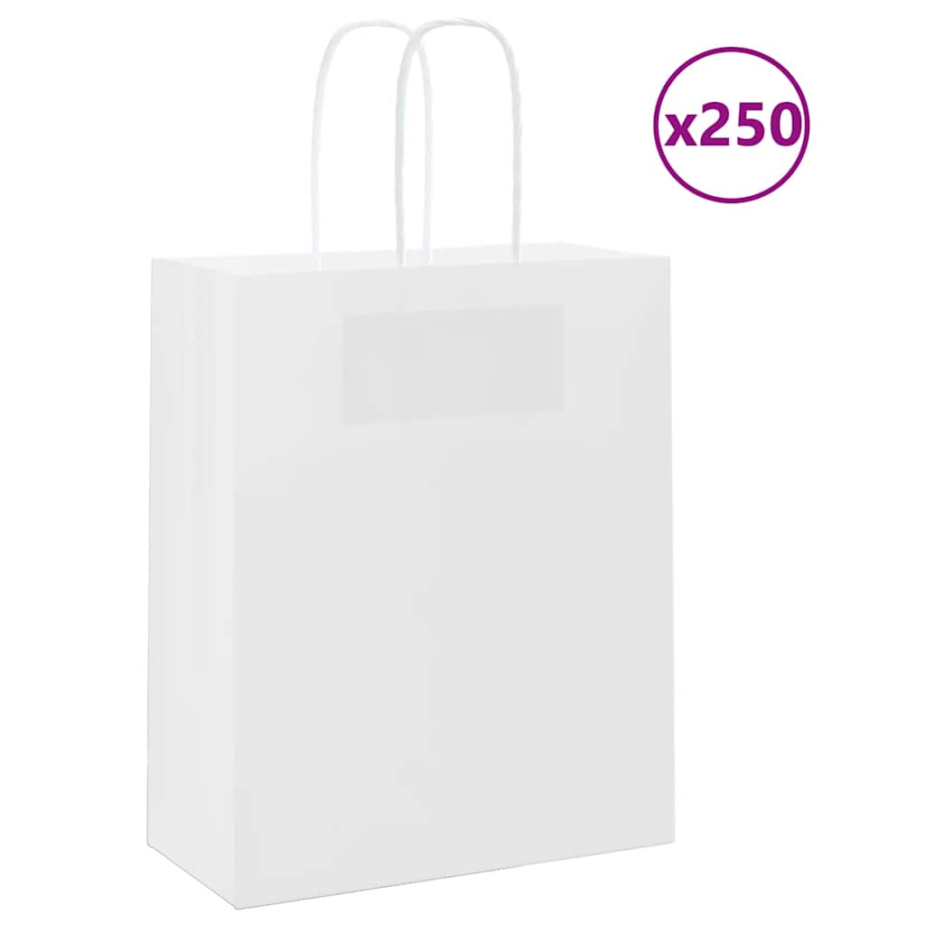 VidaXL bolsas de papel 250uds con asas 18x8x22 cm blanco